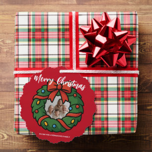 Merry Christmas Wreath Photo Holiday Family Name Tree Decoration Card