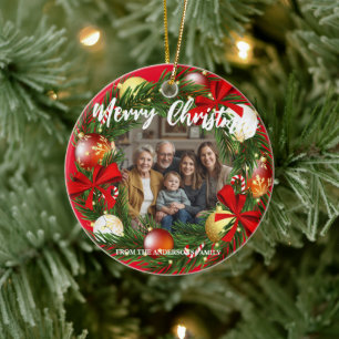 Merry Christmas Wreath Photo Personalized Family N Ceramic Tree Decoration