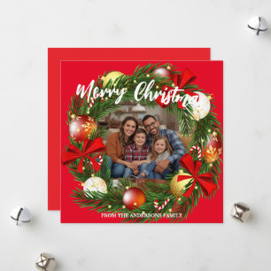 Merry Christmas Wreath Photo Personalized Family N Holiday Card