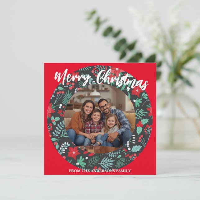 Merry Christmas Wreath Photo Personalized Family N Holiday Card (Standing Front)