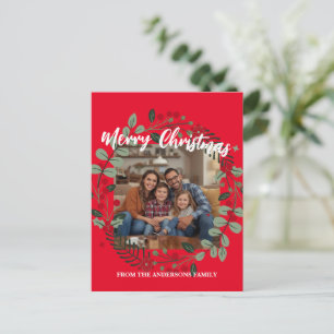 Merry Christmas Wreath Photo Personalized Family N Postcard