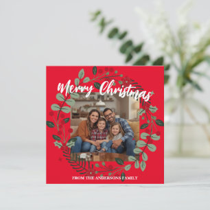 Merry Christmas Wreath Photo Personalized Family N Thank You Card