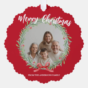Merry Christmas Wreath Photo Personalized Family N Tree Decoration Card