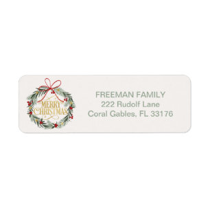 Merry Christmas Wreath Return Address Label