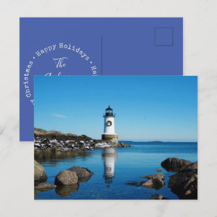 Merry Christmas Wreath Salem Lighthouse Holiday Postcard