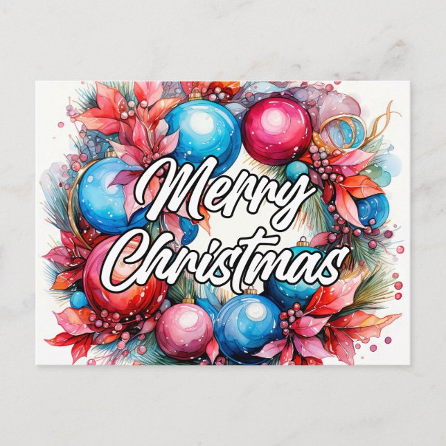 Merry Christmas Wreath | Seasons Greetings Postcard (Front)