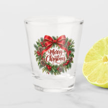 Merry Christmas Wreath Shot Glass