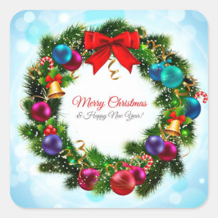 Merry Christmas Wreath Square Sticker