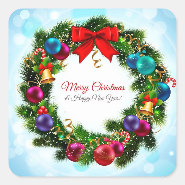 Merry Christmas Wreath Square Sticker (Front)