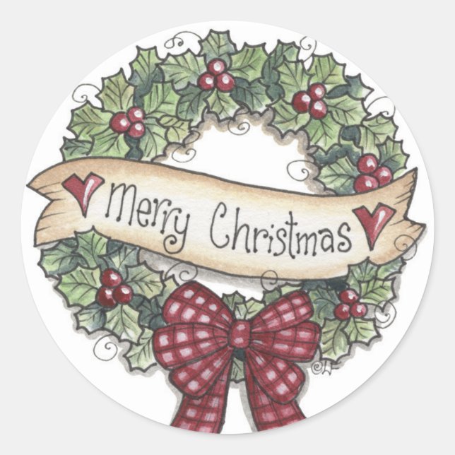 Merry Christmas Wreath Sticker (Front)
