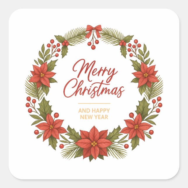 Merry Christmas Wreath Sticker – Holiday  (Front)