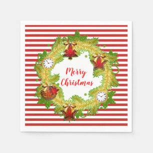 Merry Christmas Wreath & Stripes Napkin