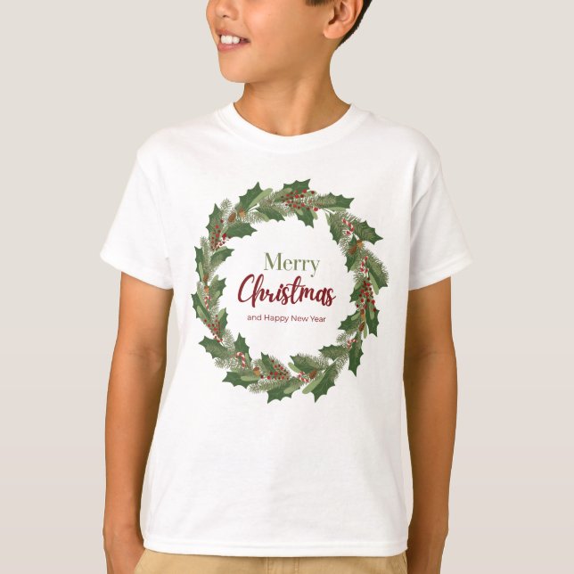 Merry Christmas Wreath T-Shirt for Kid (Front)