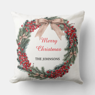Merry Christmas Wreath Throw Pillow