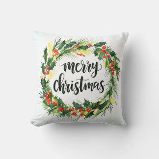 Merry Christmas Wreath Throw Pillow Elegant Holida