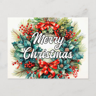 Merry Christmas Wreath   Tis The Seasons Postcard