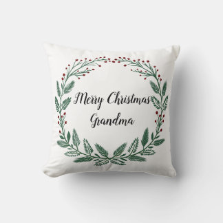 Merry Christmas Wreath with Berries Cushion