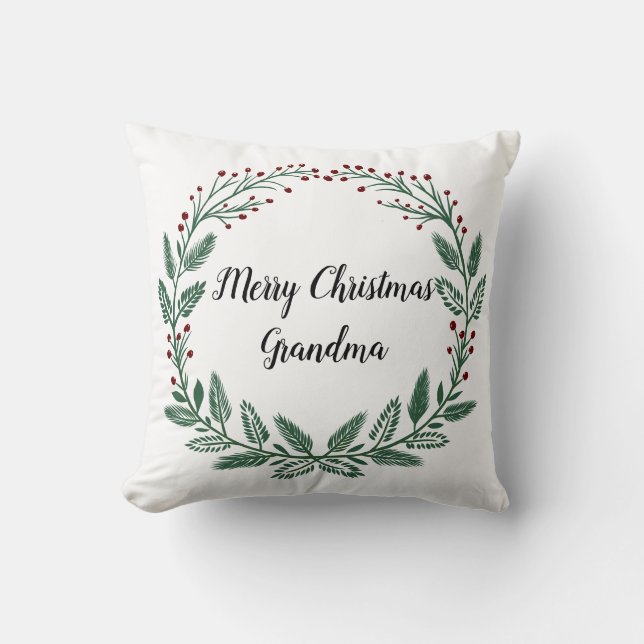 Merry Christmas Wreath with Berries Cushion (Front)