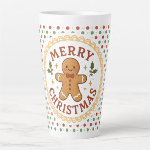 Merry Christmas wreath with gingerbread man Latte Mug
