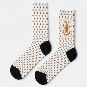 Merry Christmas wreath with gingerbread man Socks