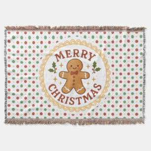 Merry Christmas wreath with gingerbread man Throw Blanket