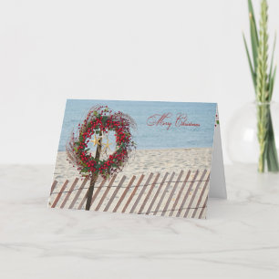 Merry Christmas Wreath with Starfish Holiday Card
