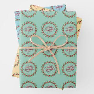 Merry Christmas Wreath Wrapping Paper Sheet