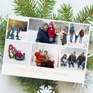merry christmas written elegant   6 Photo Collage Foil Holiday Card