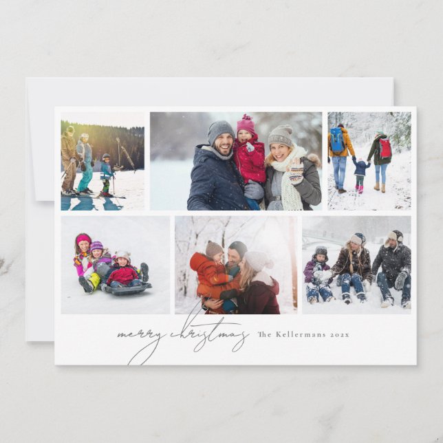 merry christmas written elegant 6 Photo Collage Holiday Card (Front)