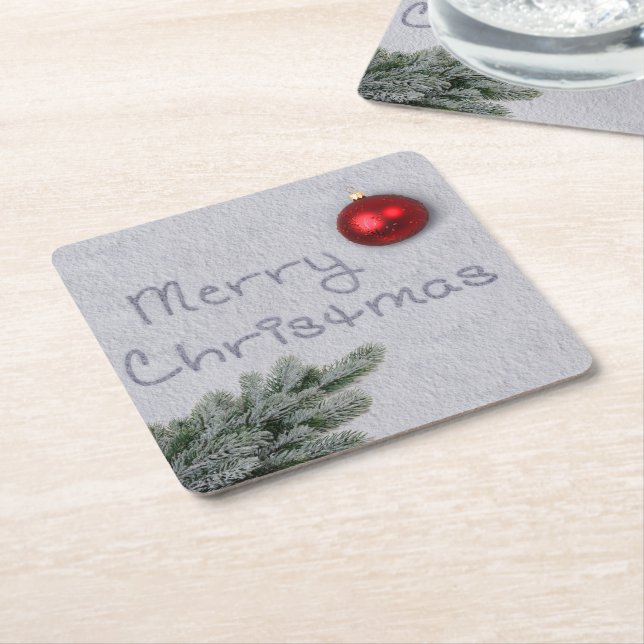 Merry Christmas written in the Snow Square Paper Coaster (Angled)