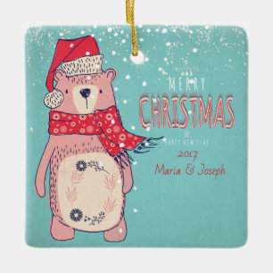 Merry Christmas- X-mas Bear and editable Text on Ceramic Tree Decoration