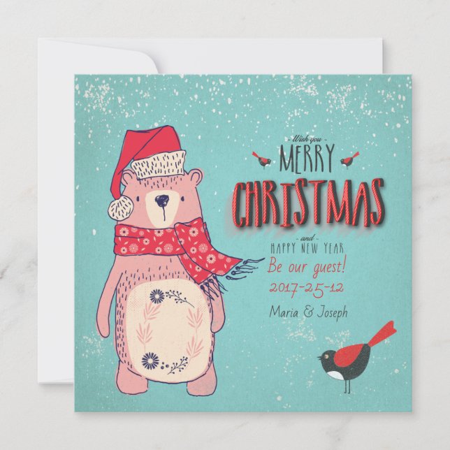 Merry Christmas- X-mas Bear and editable Text on Holiday Card (Front)