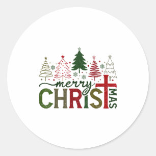 Merry Christmas Xmas Christian Jesus Family Pajama Classic Round Sticker
