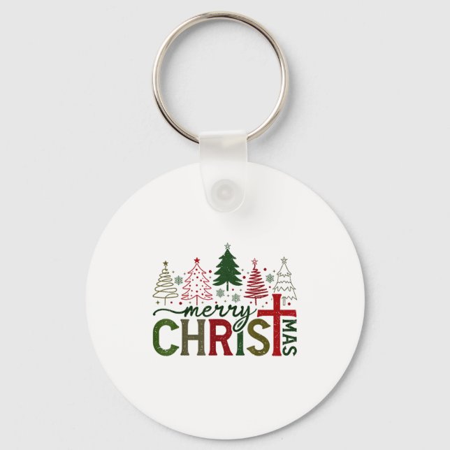 Merry Christmas Xmas Christian Jesus Family Pajama Key Ring (Front)