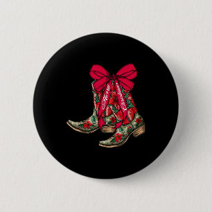 Merry Christmas Xmas Cowboy Boots Coquette Bow Paj 6 Cm Round Badge