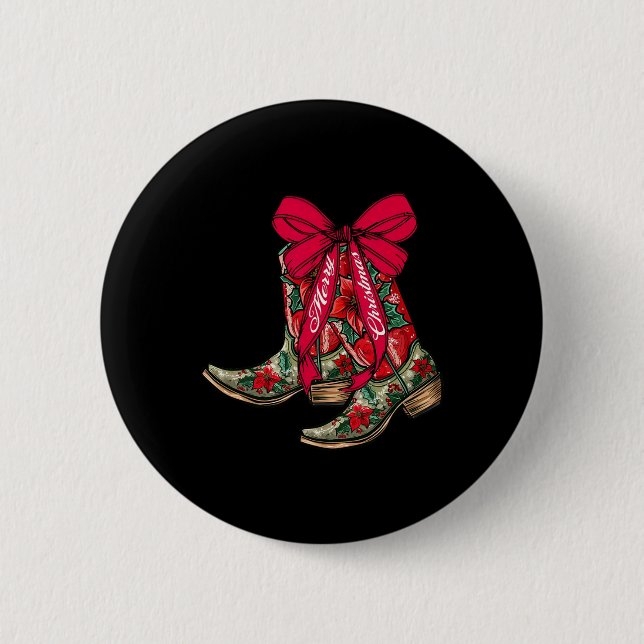 Merry Christmas Xmas Cowboy Boots Coquette Bow Paj 6 Cm Round Badge (Front)