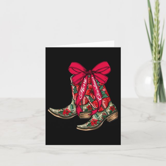Merry Christmas Xmas Cowboy Boots Coquette Bow Paj Card (Front)