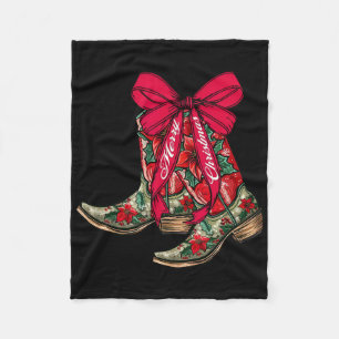 Merry Christmas Xmas Cowboy Boots Coquette Bow Paj Fleece Blanket
