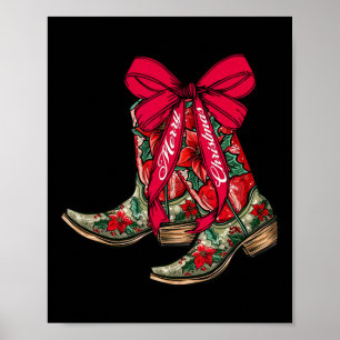 Merry Christmas Xmas Cowboy Boots Coquette Bow Paj Poster
