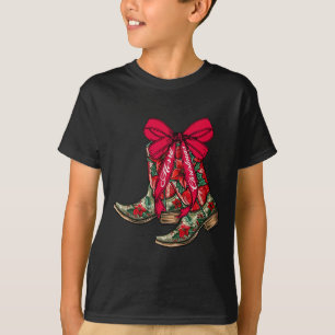Merry Christmas Xmas Cowboy Boots Coquette Bow Paj T-Shirt