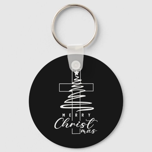 Merry Christmas Xmas Cross Christian Jesus Family  Key Ring (Front)