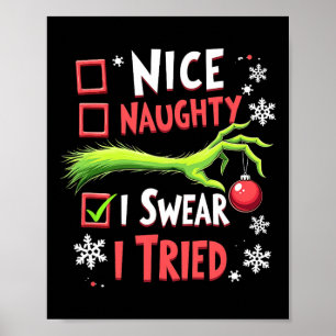 Merry Christmas Xmas Funny Naughty I Swear I Tried Poster