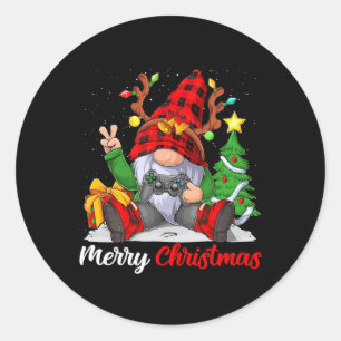 Merry Christmas Xmas Gamer Gnome Video Game Boys K Classic Round Sticker