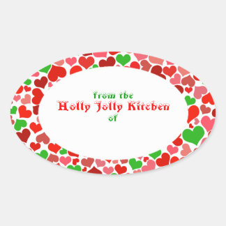 Merry Christmas Xmas Hearts Baking Bakery Cooking Oval Sticker