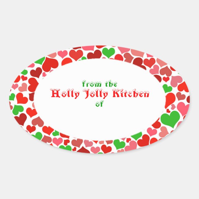 Merry Christmas Xmas Hearts Baking Bakery Cooking Oval Sticker (Front)