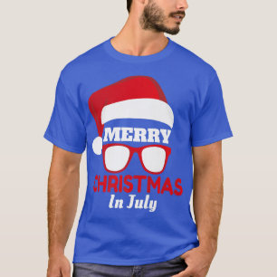 Merry Christmas Xmas in July Santa Hat Glasses Fun T-Shirt