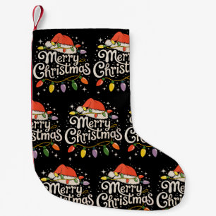 Merry Christmas Xmas Lights Red Santa Hat Family Small Christmas Stocking