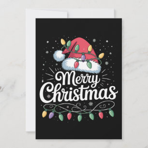 Merry Christmas Xmas Lights Santa Hat Family Holiday Card
