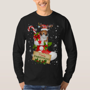 Merry Christmas Xmas Lights Santa Reindeer Sheltie T-Shirt