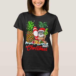 Merry Christmas Xmas Lights Santa Surfing Hawaiian T-Shirt